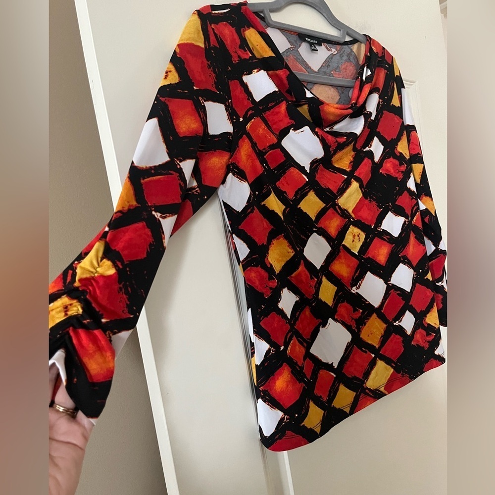 Premise Vibrant Multicolor Cowl Neck Blouse Women’s Size Medium - Picture 6 of 14